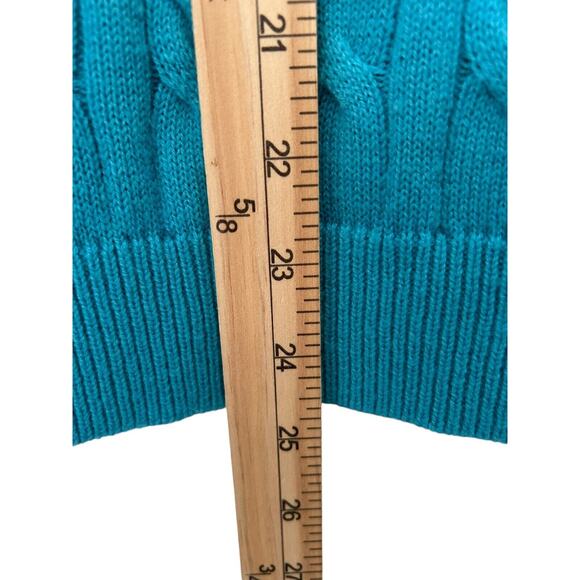 Talbots Sweater Womens Size XS Teal Blue Cable Knit Lambswool Blend Long Sleeve - Picture 9 of 10